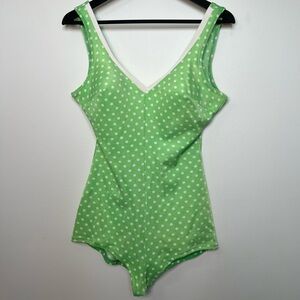 Vintage Christina Green and White Polka Dot Swimsuit
